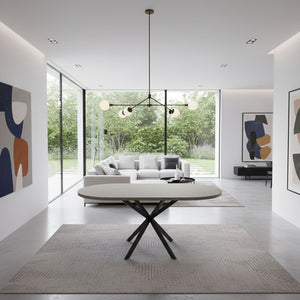 Marui Small - Tavolo da pranzo ovale 150x90 cm in Legno Testurizzato con Piede Centrale in metallo Kiso