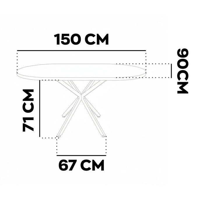 Marui Small - Tavolo da pranzo ovale 150x90 cm in Legno Testurizzato con Piede Centrale in metallo Kiso