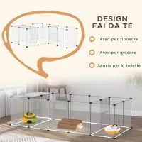 Recinto per Animali Modulabile con 20 Pannelli e 2 Porte, in Acciaio e PP, 175x70x45 cm, Bianco e Nero