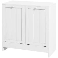 kleankin Mobile Portabiancheria con 2 Scomparti a Ribalta in Legno, 66x33x68cm, Bianco