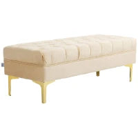 Panca Fondo Letto Imbottita con Rivestimento Trapuntato in Tessuto Effetto Velluto, 118x45x42 cm, Beige