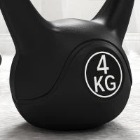 Kettlebell 4kg in Plastica e Sabbia con Base Piatta e Impugnatura, 18x12x20 cm, Nero