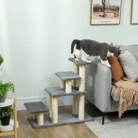 Scala per animali regolabile con 4 gradini in sisal, con gioco e tiragraffi 70 x 32 x 68 cm Grigio