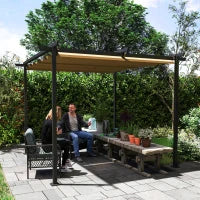 Gazebo Pergola 3x3 con Tetto Retrattile e Fori di Drenaggio in Poliestere e Acciaio, Beige e Nero