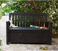 Panchina Contenitore da Giardino Patio, 227L, Effetto Legno, Grafite, 132,7x61,2x89H cm