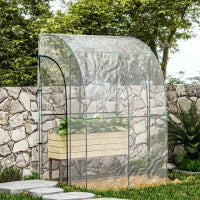 Serra da giardino adossata con 2 porte con cerniera avvolgibili in acciao PVC transparente