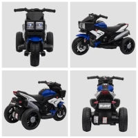 Moto Elettrica per Bambini 3-5 Anni 6V (max. 25kg), Velocità 3km/h, Motorino Elettrica per Bimbi con 3 Ruote, Luci e Suoni, Blu e Nero, 86x42x52cm