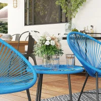 Set da Giardino in Resina Intrecciata per 2 Persone, Piano in Vetro Temperato, per Balcone Terrazza Patio, Blu