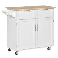 Carrello da Cucina Multiuso in Legno con 2 Cassetti, 104x46x91cm - Bianco