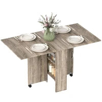 Tavolo a Ribalta con 2 Ripiani Inferiori per 6 Persone Max, in Legno 140x75x74 cm, Grigio