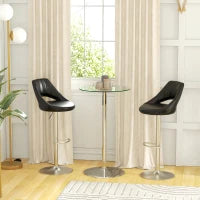 Tavolo Alto da Bar Moderno Rotondo con Base in Acciaio e Piano in Vetro, Ø70x102cm, Trasparente