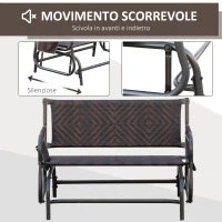 Panchina a Dondolo da Giardino 2 Posti in Rattan e Acciaio con Tasche Laterali, 122x75x88cm Marrone e Nero