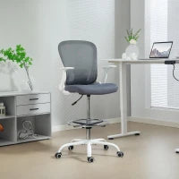 Sedia da ufficio ergonomica con poggiapiedi regolabile e braccioli ribaltabili, altezza regolabile, 59x62x99-119cm, grigio
