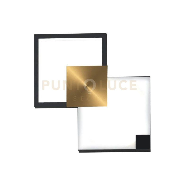 MEDEA-32 OS Lampada da parete 32cm led struttura nera e ottone spazzolato in metallo diffusore acrilico satinato, 43W, 3000K, 2786L