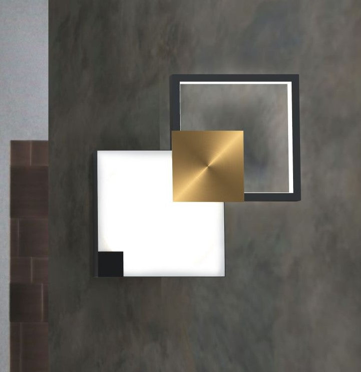 MEDEA-32 OS Lampada da parete 32cm led struttura nera e ottone spazzolato in metallo diffusore acrilico satinato, 43W, 3000K, 2786L