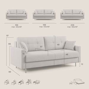 Megan Divano letto matrimoniale in microfibra smacchiabile T11 188 cm (mat. 140x197) grigio chiaro