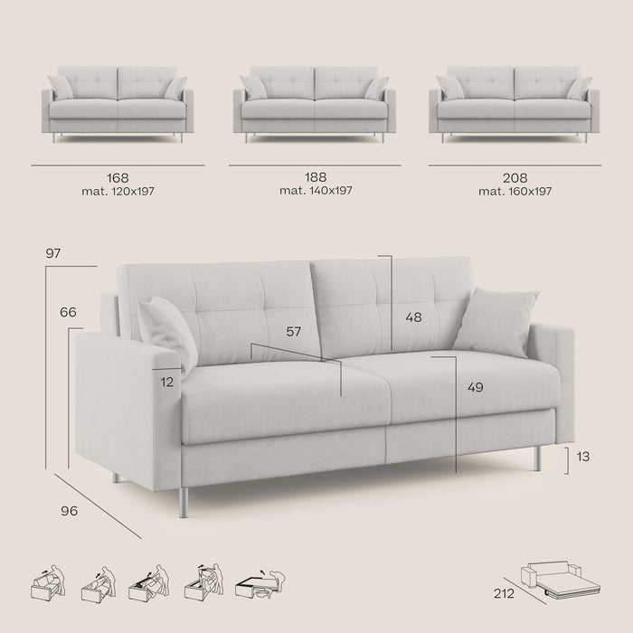Megan Divano letto matrimoniale in microfibra smacchiabile T11 208 cm (mat. 160x197) tortora