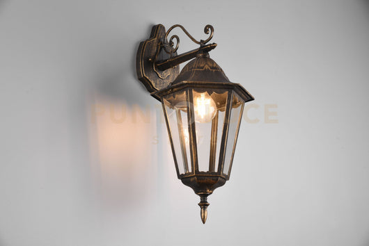 MELLA APPLIQUE DA ESTERNO DOWN 6 LATI FUSIONE DI ALLUMINIO RUGGINE E VETRO TRASPARENTE H. 51CM IP44 4 1 LUCE ATTACCO E27