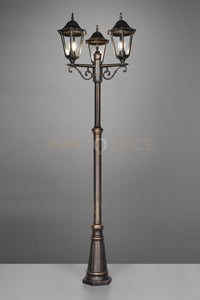 MELLA PALO ALTO 3 LANTENRE DA ESTERNO 6 LATI FUSIONE DI ALLUMINIO RUGGINE E VETRO TRASPARENTE H. 240CM IP44 ATTACCO E27