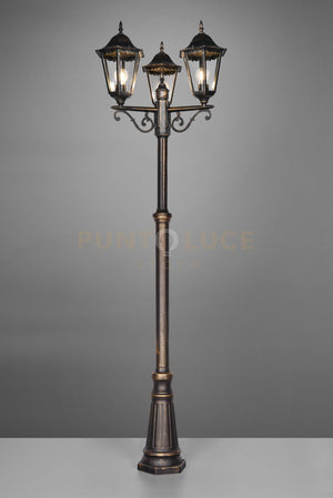 MELLA PALO ALTO 3 LANTENRE DA ESTERNO 6 LATI FUSIONE DI ALLUMINIO RUGGINE E VETRO TRASPARENTE H. 240CM IP44 ATTACCO E27