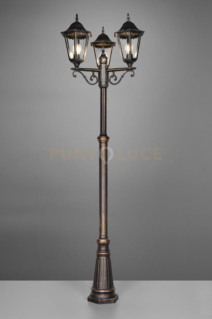 MELLA PALO ALTO 3 LANTENRE DA ESTERNO 6 LATI FUSIONE DI ALLUMINIO RUGGINE E VETRO TRASPARENTE H. 240CM IP44 ATTACCO E27