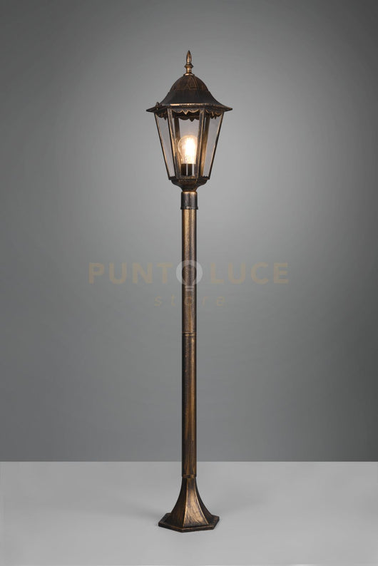 MELLA PALO DA ESTERNO 6 LATI FUSIONE DI ALLUMINIO RUGGINE E VETRO TRASPARENTE H. 120CM IP44 1 LUCE ATTACCO E27