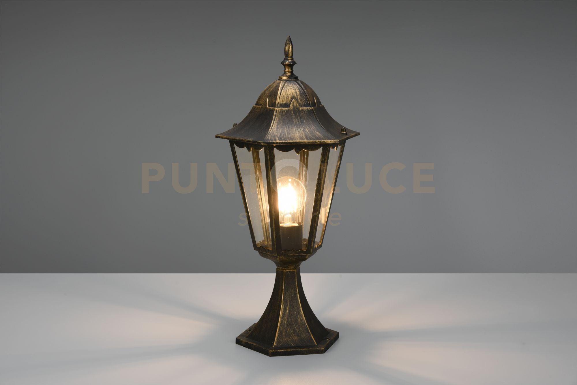 MELLA PALO SEGNAVIALI DA ESTERNO 6 LATI FUSIONE DI ALLUMINIO RUGGINE E VETRO TRASPARENTE H. 51CM IP44 1 LUCE ATTACCO E27