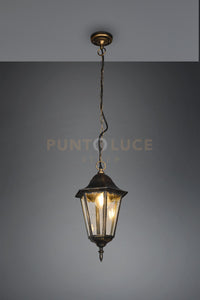 MELLA SOSPENSIONE DA ESTERNO 6 LATI FUSIONE DI ALLUMINIO RUGGINE E VETRO TRASPARENTE H. 83CM IP44 1 LUCE ATTACCO E27