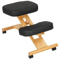 Sedia Ergonomica Posturale con Inginocchiatoio, Altezza Regolabile e Rotelle in Legno, Nero