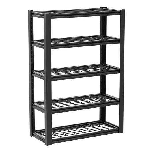 Mesh 185 - Scaffale in Metallo 185x100x40 cm con 5 Ripiani in Reticolato Portata 1365Kg Nero