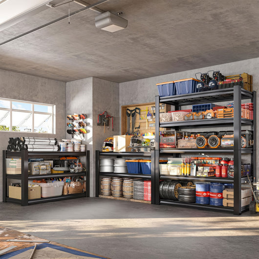 Mesh 185 - Scaffale in Metallo 185x100x40 cm con 5 Ripiani in Reticolato Portata 1365Kg Nero