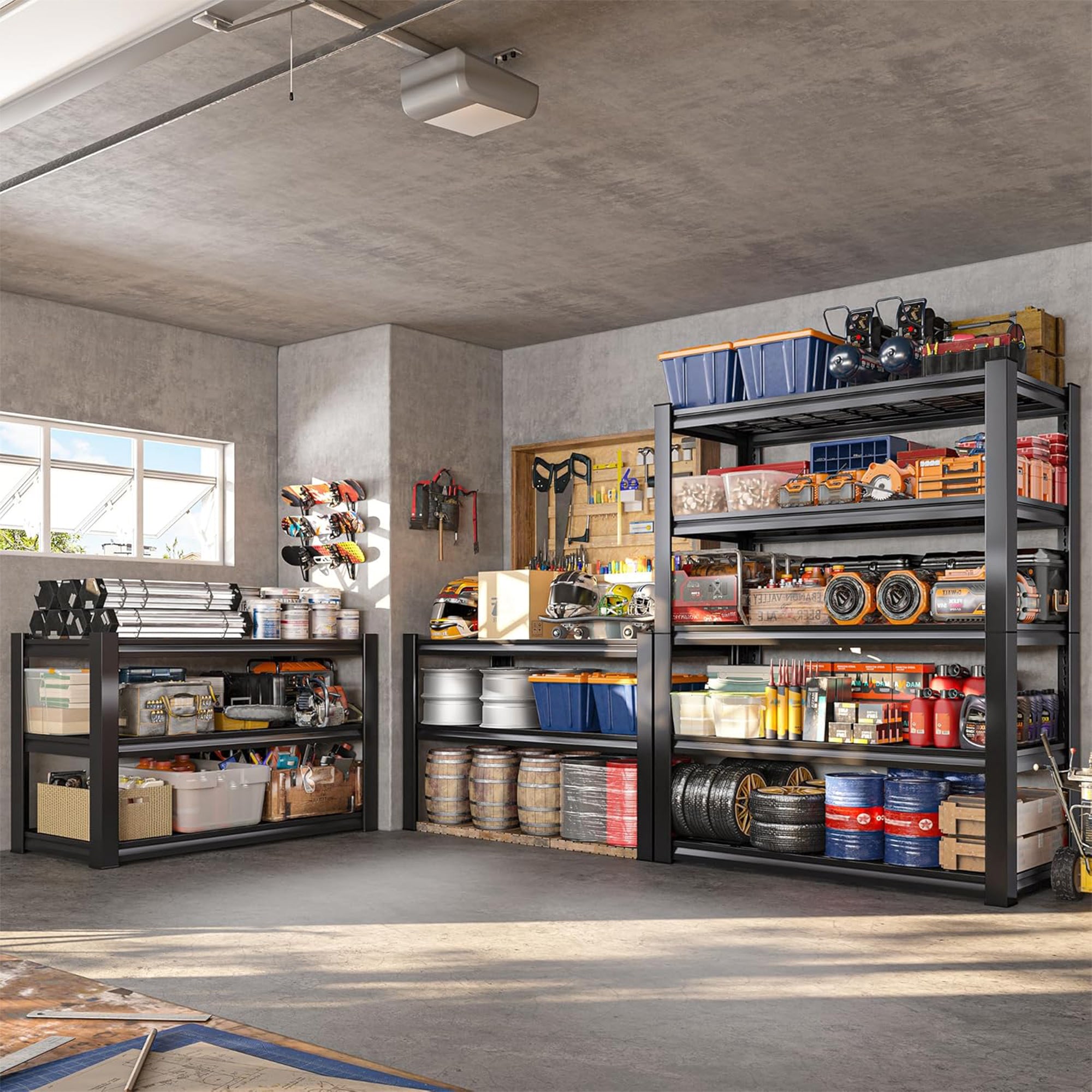 Mesh 150 - Scaffale in Metallo 150x100x50 cm con 4 Ripiani in Reticolato Portata 1365Kg Nero