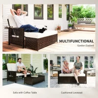 Divanetto da Giardino Componibile con Panca, Mobili da Giardino in Rattan Marrone, Set 2 Pezzi Salvaspazio