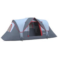 Tenda da Campeggio 6 Posti Idrorepellente con Protezione UV, Pali in Fibra di Vetro, 4.55x2.2x1.8 m, Grigia