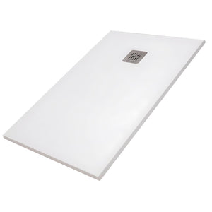 Piatto doccia mineral marmo resina antiscivolo h3,5 cm con piletta *** finitura- bianco opaco, misure l140 x p80 x h3...