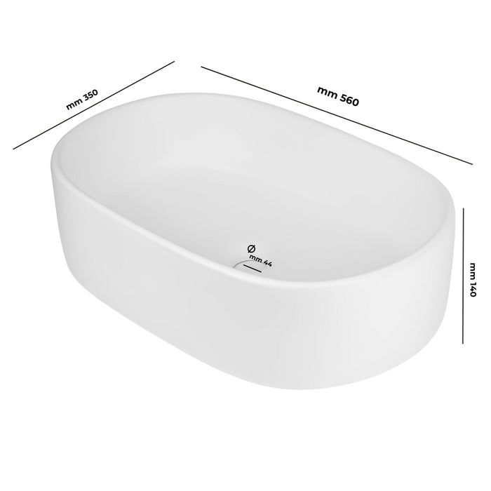 Lavabo da appoggio ceramica bianco ovale arredo bagno lavandino 56x35x14 cm *** finitura- opaco, confezione 1