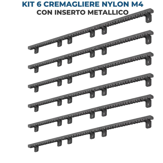 Kit 6 cremagliere nylon m4 con inserto metallico per cancelli scorrevoli