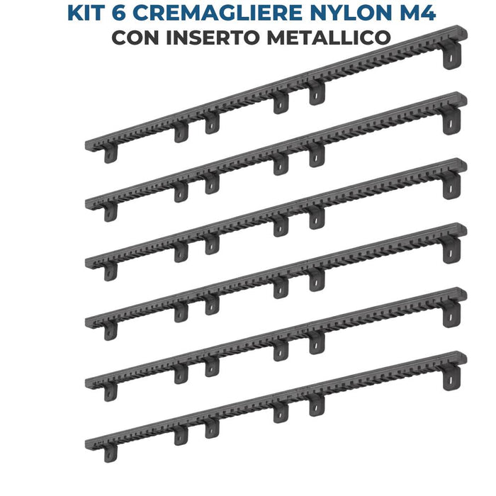 Kit 6 cremagliere nylon m4 con inserto metallico per cancelli scorrevoli
