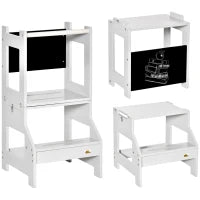 Scala Montessori 3 in 1 per Bambini con 1 Lavagna e Bordi Alti di Sicurezza, in Legno, 42x44x86 cm, Grigio