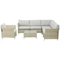 Salotto da Giardino 7 Pezzi Modulabile in Rattan PE con Cuscini, Beige