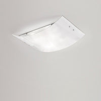 Plafoniera Michela grande 45x30cm bianco lucido 2XE27, vetro curvo con base cromata, IP20, max 2x52W, lampada da soffitto elegante
