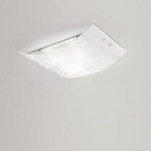 Plafoniera Michela grande 45x30cm bianco lucido 2XE27, vetro curvo con base cromata, IP20, max 2x52W, lampada da soffitto elegante