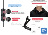 MICROFONO YICHUANG YC-VM40 PER REGISTRAZIONE LAVALIER A DOPPIA PORTA A 8 PIN LUNGHEZZA CAVO 6 M