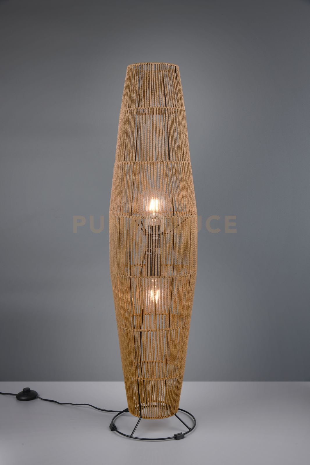 MIKI PIANTANA BASE METALLO NERO E MATERIALE NATURALE H. 103CM 2 LUCI ATTACCO E27