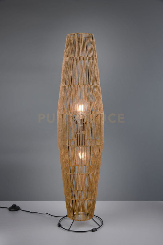 MIKI PIANTANA BASE METALLO NERO E MATERIALE NATURALE H. 103CM 2 LUCI ATTACCO E27