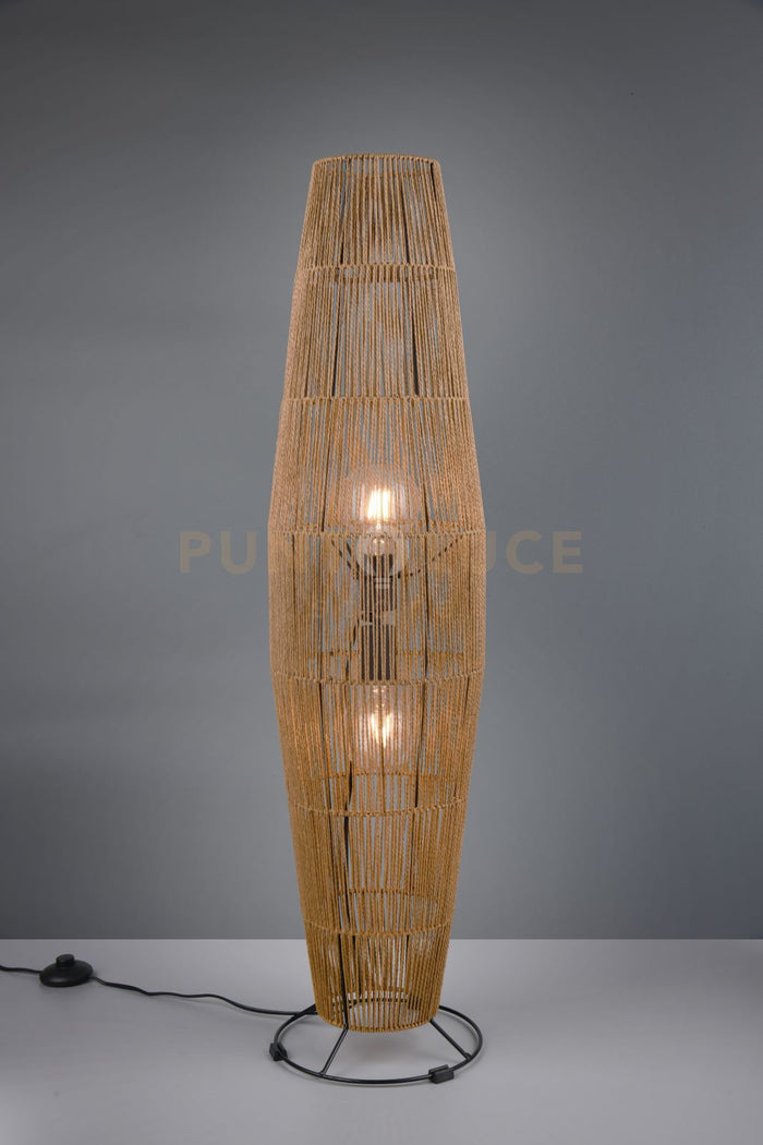 MIKI PIANTANA BASE METALLO NERO E MATERIALE NATURALE H. 103CM 2 LUCI ATTACCO E27