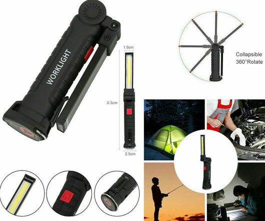 MINI TORCIA RICARICABILE LED COB MAGNETICA SNODATA LUCE LAMPADA LAVORO MECCANICO