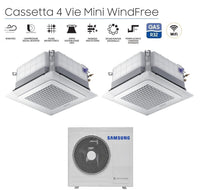 Climatizzatore Condizionatore Samsung Dual Split Inverter Cassetta 4 Vie Mini Windfree 12+12 con AJ068TXJ3KG/EU R-32 12000+12000 Wi-Fi Optional con Griglia Inclusa