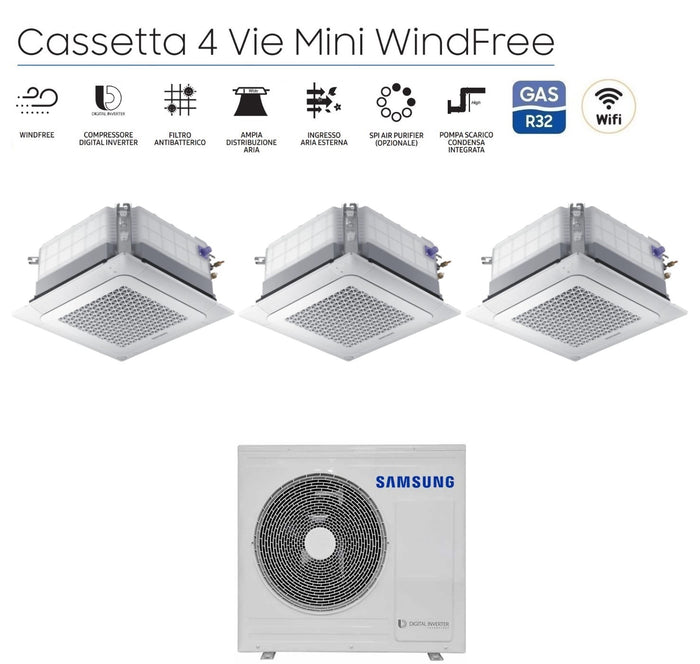 Climatizzatore Condizionatore Samsung Trial Split Inverter Cassetta 4 Vie Mini Windfree 18+18+18 con AJ100TXJ5KG/EU R-32 18000+18000+18000 Wi-Fi Optional con Griglia Inclusa