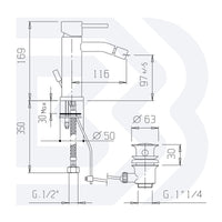 MISCELATORE MONOCOMANDO BIDET CON SCARICO - 1” 1/4” - SERIE MINI- BIANCHI - CROMO